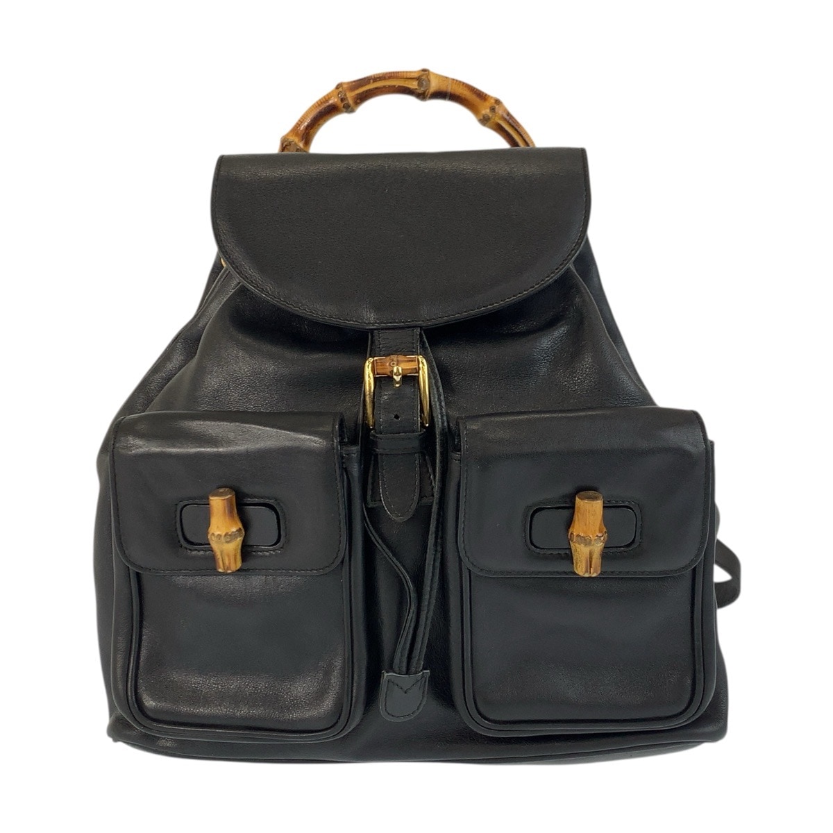 美品 バンブー ブラック 黒 ゴールド金具 レザー 003 2058 0016 バックパック リュックサック レディース 601343