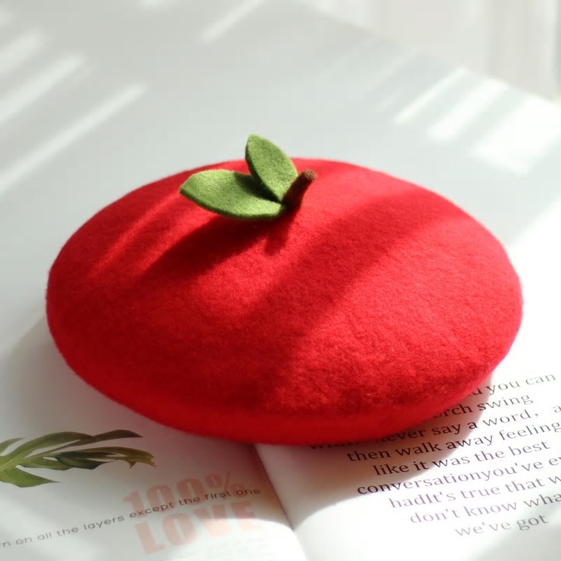 【激安大特価！】 日本の小さな新鮮な緑の葉フルーツパンプキンハット子供秋冬親子子供ウールかわいいアップルベレー帽 最高の品質の