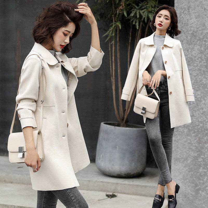 2025 新しい初秋の女性のウインドブレーカー韓国スタイルミッドレングススタイル多用途カジュアルバックスキンベルベット人気のトップジャケット春