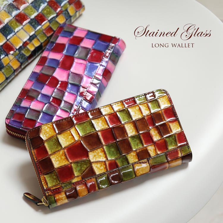 [RODANIA]ステンドグラス風イタリー牛革レザー長財布 ネコポス対応