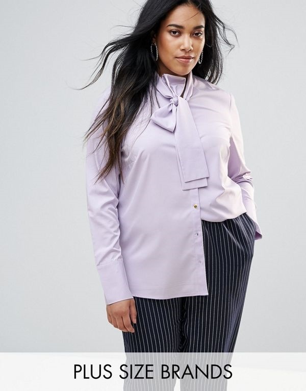 Unique 21 Hero レディース 大きめサイズ ゆったりサイズ 送料無料 Lilac Plus Long Sleeve Shirt With Tie Neck Detail