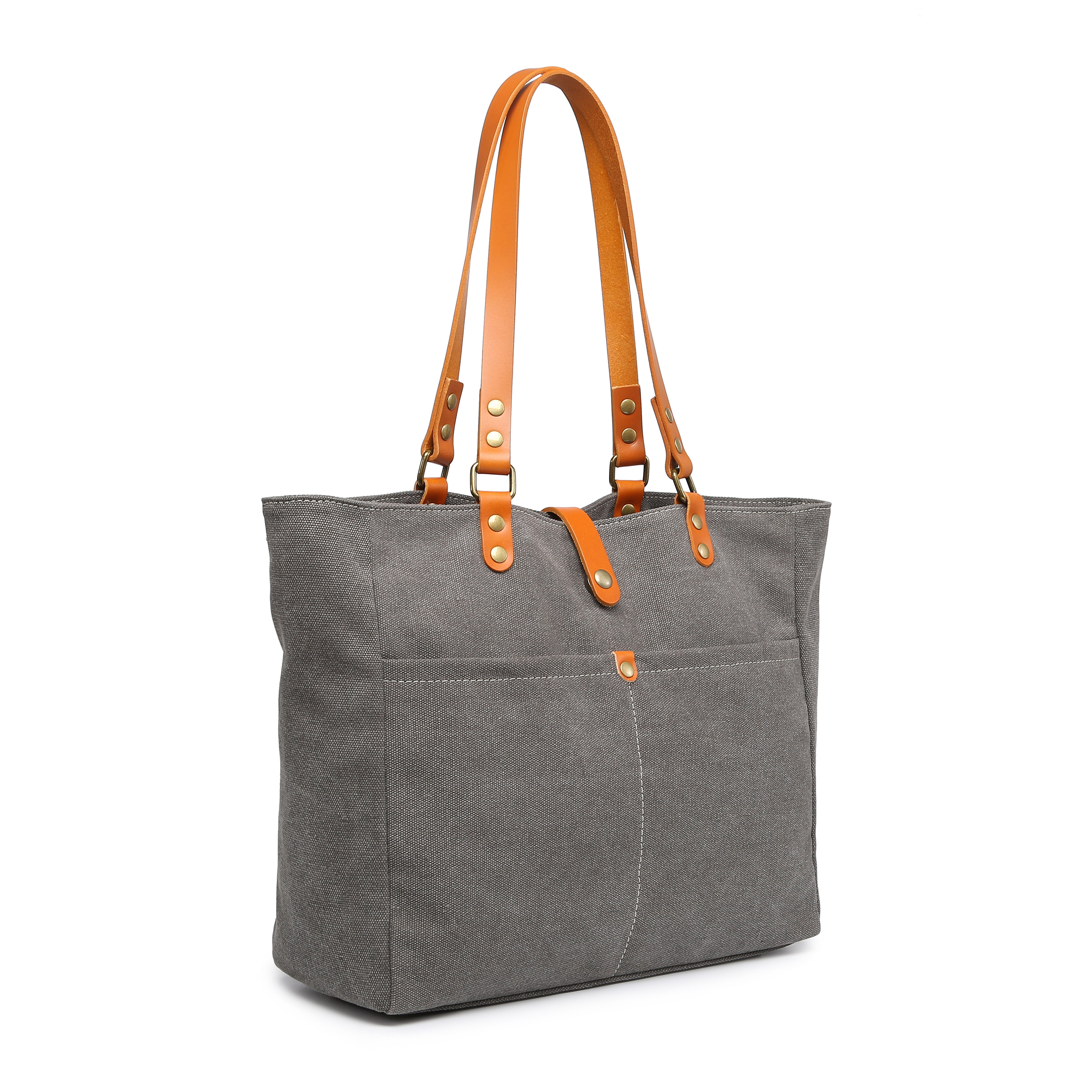 トートバッグ ショルダー レディース　６号帆布とヌメ革 キャンバス メンズ A4 大容量 通勤 ポケット グレー ST100