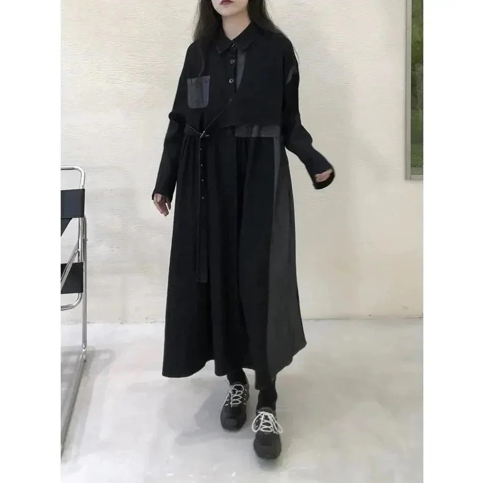 ワンピース春の新品長袖デニムパッチワークデニムワンピースゆったりとやせて見えるロングワンピース