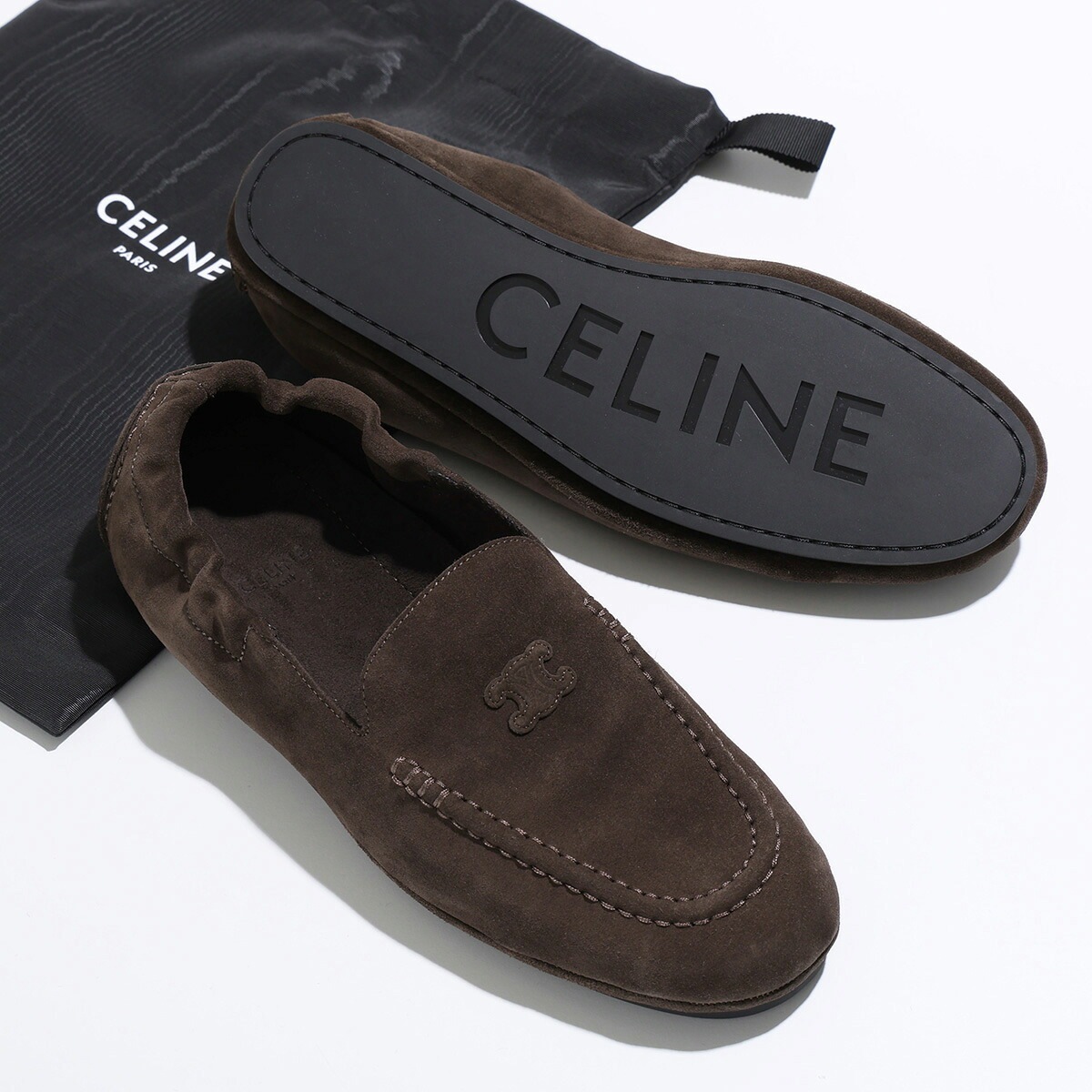 CELINE セリーヌ ローファー ADAM アダム 364707029C.19DK メンズ スウェード スリッポン トリオンフ ロゴ シューズ 靴 DARK-BROWN