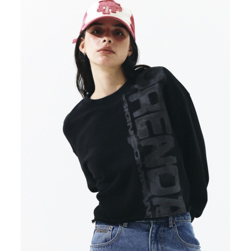 PRENDA SMUDGED LOGO CROP SWEATSHIRT BLACK PRTFSSCR06WC6