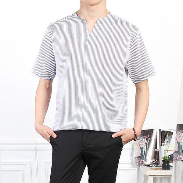 マインフロー半袖Vネックシャツ NM半袖Vネックストライプ1