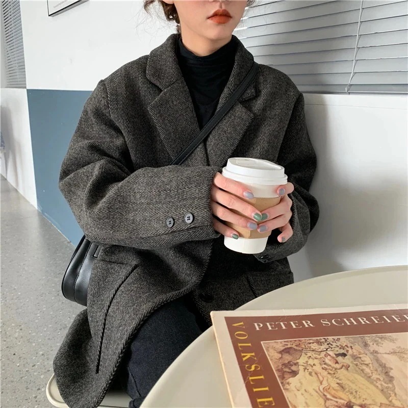 レディース ショート丈 アウター 無地 ミディ丈 長袖 ジャケット オーバーサイズ グレー コート