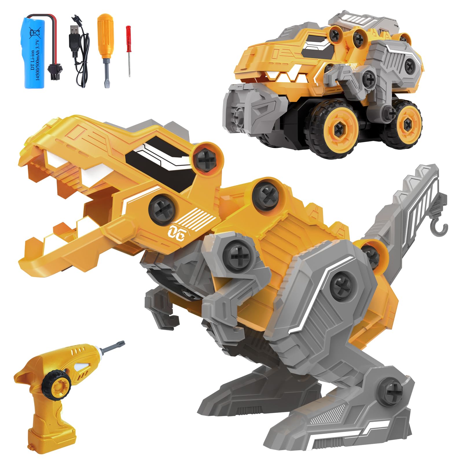 恐竜 おもちゃ ラジコン ラジコンカー 子供向け O WOWZON リモコンカー RCカー 玩具 車 知育玩具 2in1 変形可能 組み立て 4チャンネル DIY ごっこ遊び 多機能 電動ドライバー変