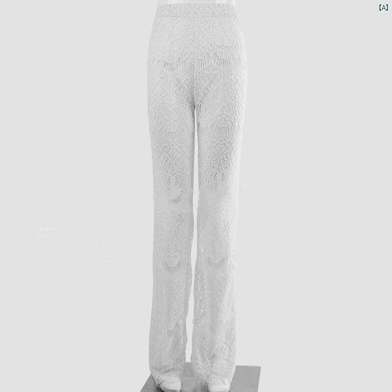 レディースファッション　かわいい　オシャレ　海外 ハイウエスト カジュアル レース ストレート レッグ パンツ