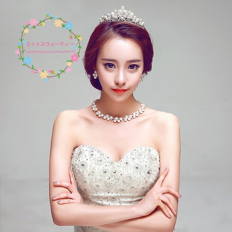 ティアラ クラウン ネックレス ピアス/イヤリング セット 結婚式 髪飾り 花嫁 パーティー 披露宴
