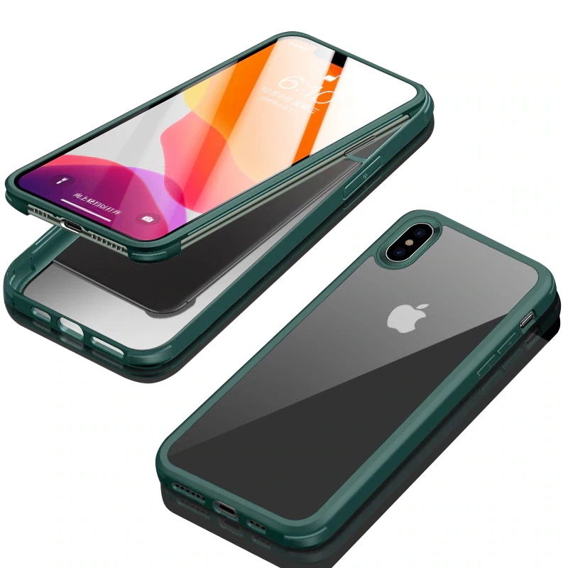 iphoneXs iphoneXsMax iphoneXr ケース 360全面保護 100％画面タッチ感度 耐衝撃 強化ガラス フロント+バックプレート 軽量 ワイヤレス充電対応 前後 両面 カバー