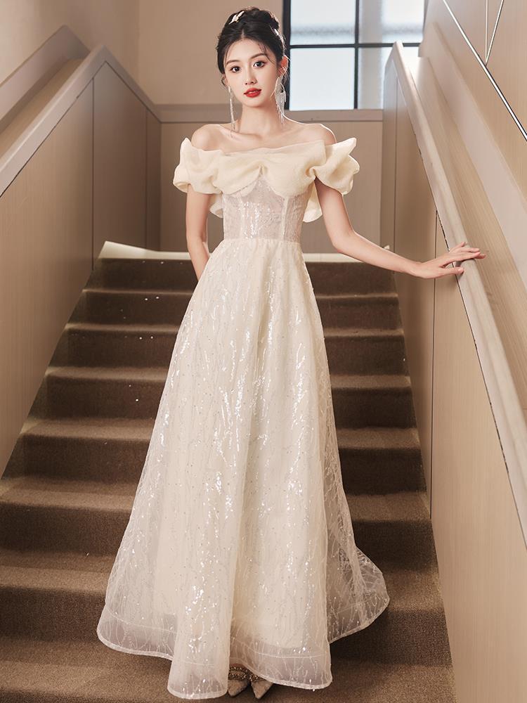 【2枚購入で 3oo円OFF！】女性用のシャンパンカラードレショルダーアート試験ホストバースデースカート