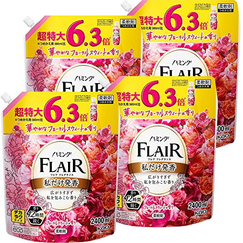 【Amazon.co.jp限定】[ケース販売] デカラクサイズ ハミングフレアフレグランス 液体 柔軟剤 広がりすぎず私を包みこむ香り フローラルスウィートの香り 詰替え用 2400ml4個 大容量