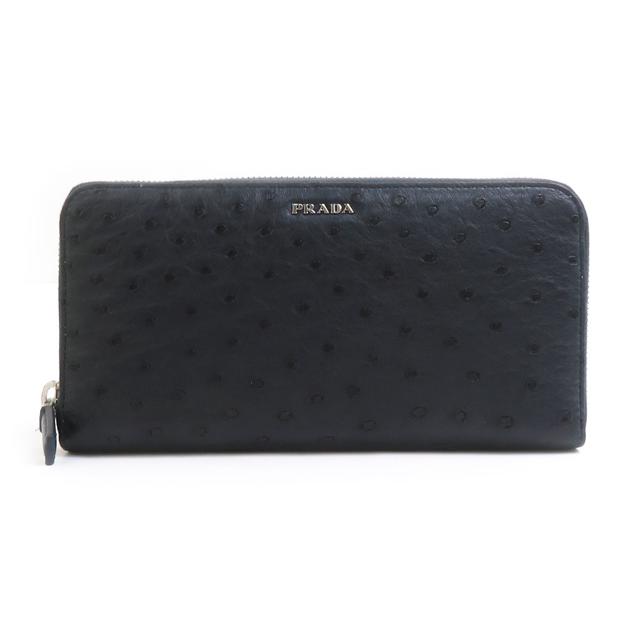 プラダ PRADA ラウンドファスナー長財布 オーストリッチ ネイビー メンズ r10747a