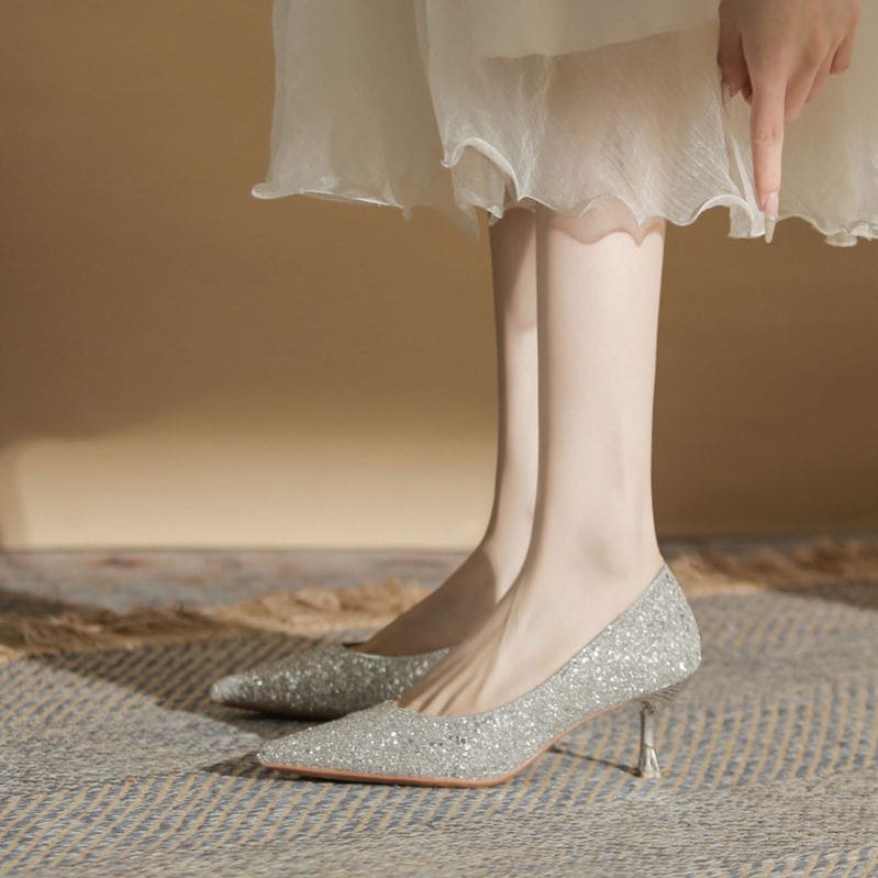 1000円OFFクーポン パンプス ハイヒール ポインテッドトゥ ピンヒール 結婚式 ブラウン パーティー 美脚 ヒール キラキラ ラメ 通勤 パンプス ソフトクッション 24.5cm 靴 歩きやすい 11,477円