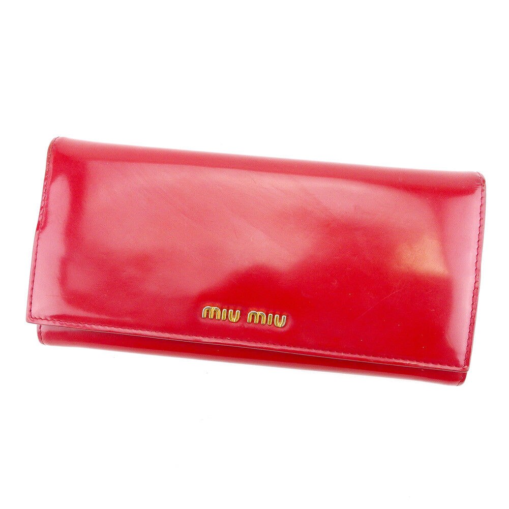 長財布 財布 ファスナー付き ロゴ レッド ゴールド 中古