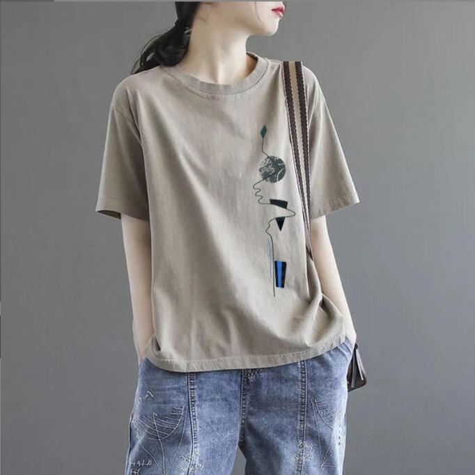 2個入り 半袖Tシャツ婦人丸首ゆったりの新型韓国版ビッグサイズ半袖プリントに服