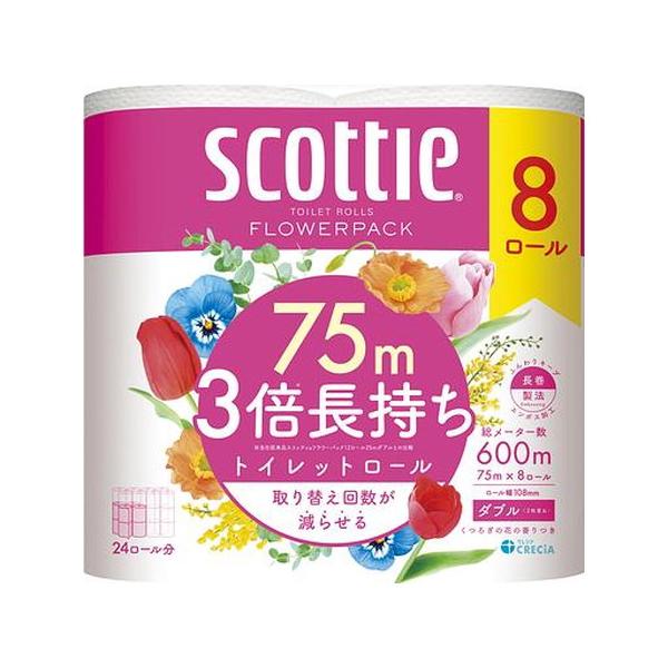 6個セット/スコッティ フラワーパック 3倍長持ち8ロール （ダブル） [日本製紙クレシア]