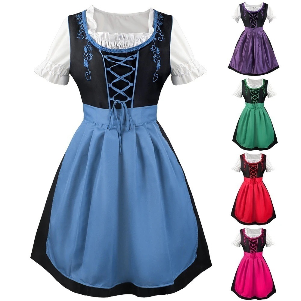 レディース大きいサイズcos服方襟エプロンワンピースミュンヘンビール祭りコスプレ