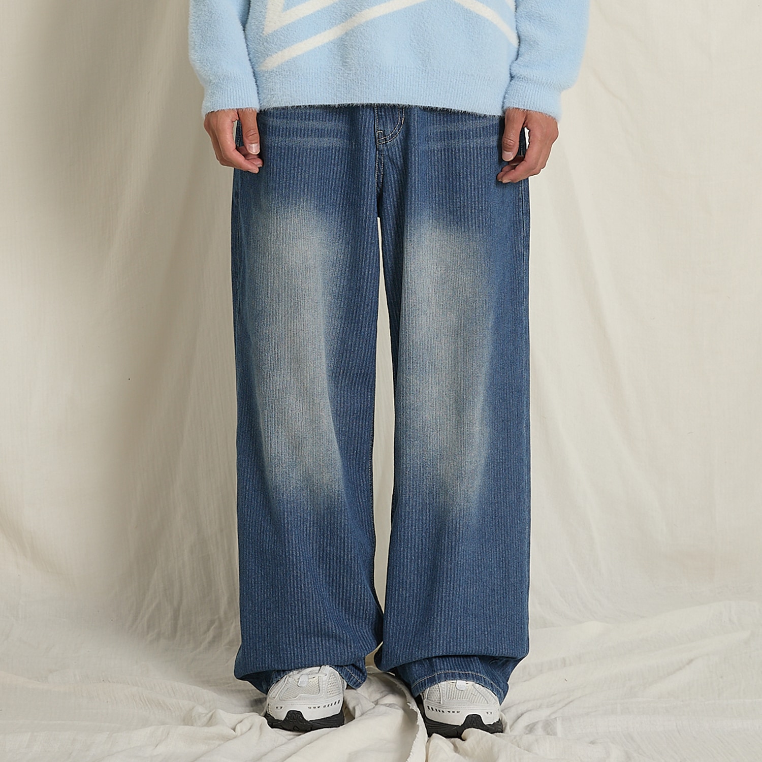 Corduroy Denim Pants DEEP BLUE