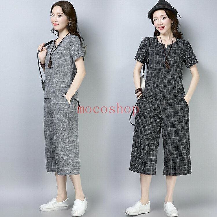 2点セット 結婚式 カジュアル 春 披露宴 レディース セットアップ スーツパンツ チェック柄 夏 上下セット 半袖 二次会