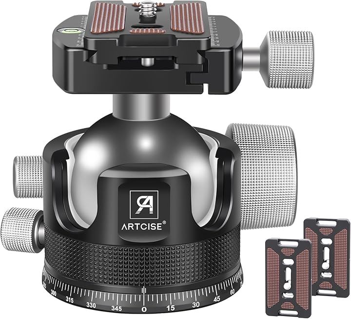 アルカスイス互換 44mm 低重心 ボール雲台 CNC加工 アルミ 360度回転 パノラマ ボールヘッド クイックシュー 自由雲台 一眼レフ DSLR ビデオカメラ用 最大耐荷重 30キロ