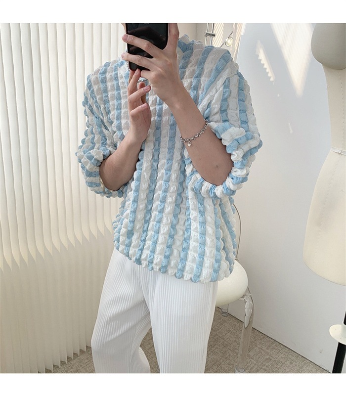 新作限定SALE! バブルグリッド/ストライプ/半袖/Tシャツ/メンズ/サマー/イン/カジュアル/トップス