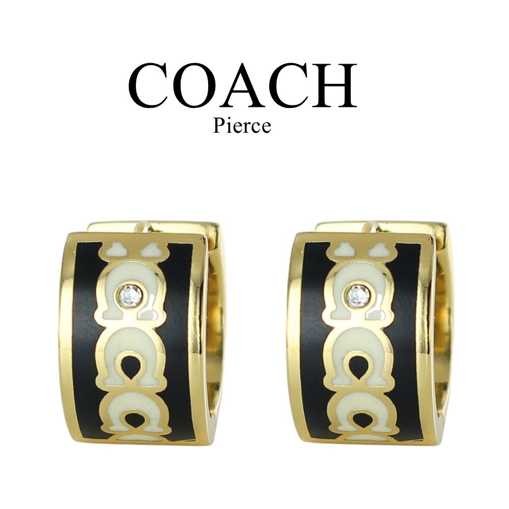 COACH コーチ ピアス レディース フープピアス ゴールド ブラック Cロゴ エナメル 上品 ブランド アクセサリー プレゼント 彼女 妻 誕生日 記念日 ギフト 408098GLD004 成人