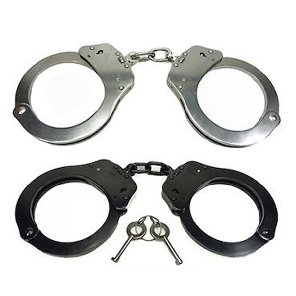 手錠 高強度 スタンダード Lサイズ シルバー/ブラック 鍵 ポリス 警察 護身 グッズ コスプレ 本物 拘束 警察グッズ 頑丈 護身グッズ 護身用品 ハンドカフ ポリスグッズ 手枷