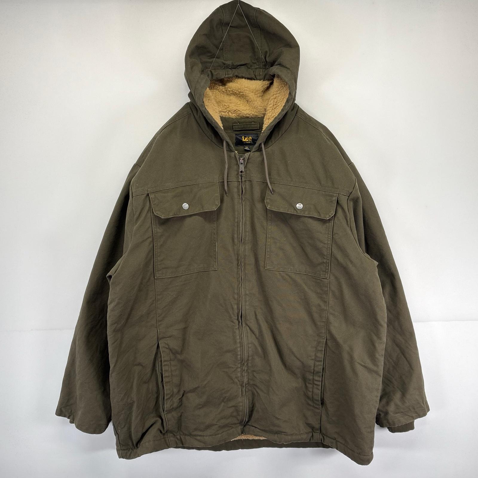 古着 リー Lee ワークジャケット ダックコート カバーオール フルジップ アウター ボアライナー 大きいサイズ 2XL カーキ系 メンズ