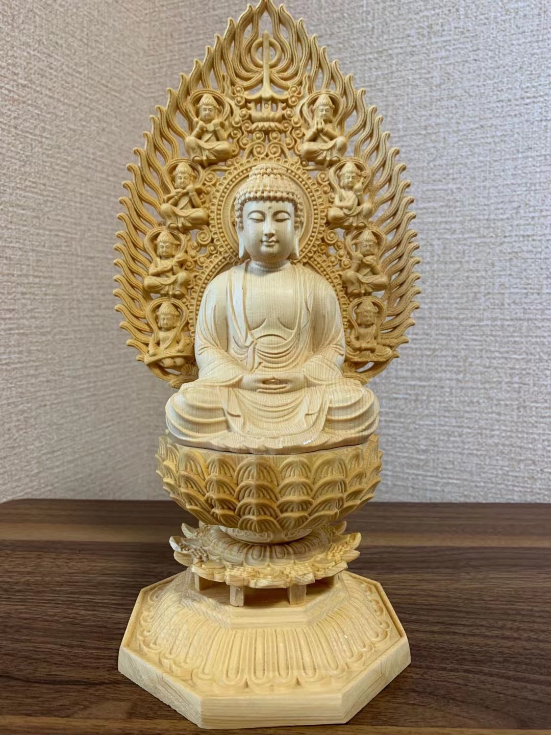 仏像 釈迦如来 釈迦牟尼仏 お釈迦様 木彫 檜木 (約)高28cm幅12cm奥行12cm 仏具