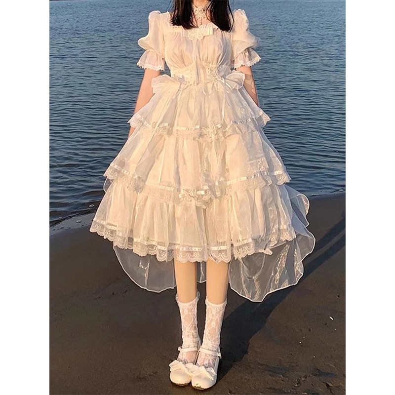 ドレス半袖opロリータプリンセスドレスウェディングカラーセグメントロリータドレス
