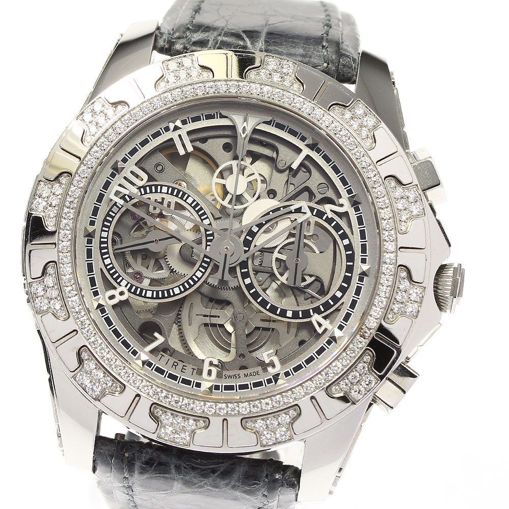 ティレットニューヨーク TIRET NEW YORK AC100 ACスケルトン クロノグラフ ダイヤベゼル 自動巻き メンズ 良品 内箱付き_756268【中古】