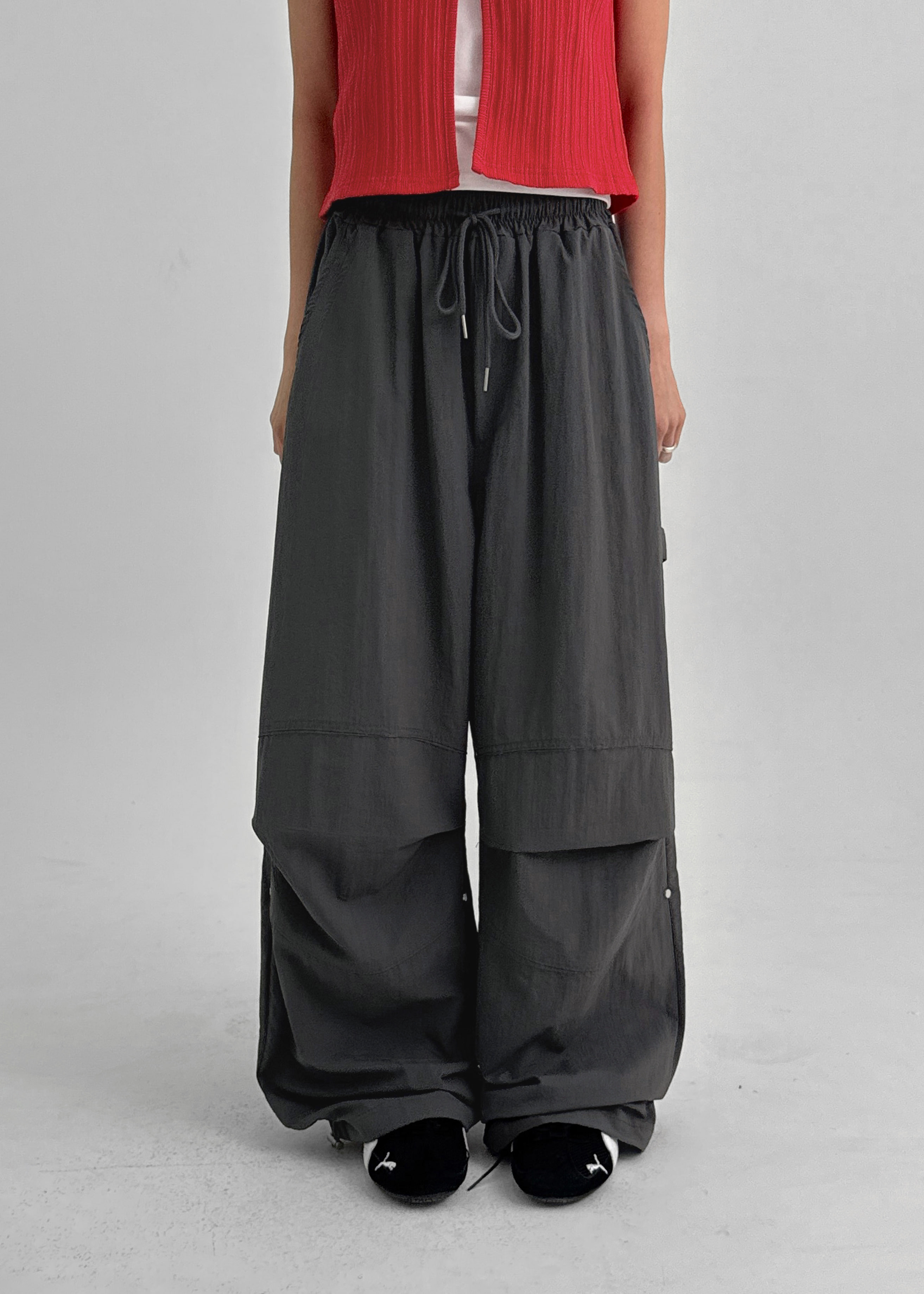 (UNISEX)ロイヤルナイロンリベットカーフェンダーワイドツーウェイパンツ