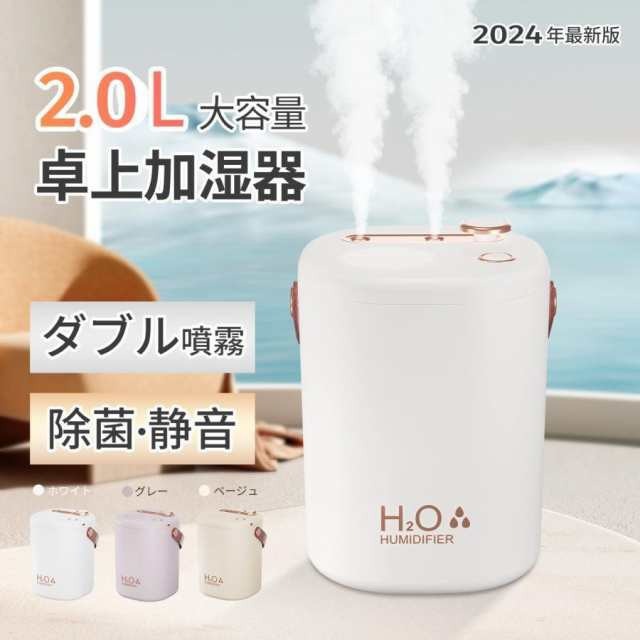 空気清浄機 加湿器 花粉対策 省エネ ウイルス対策 小型 卓上 ミニ 超音波 アロマ 除菌 おしゃれ 大容量 2L USB充電式 コードレス 上部給水式 ダブルノズル オフィス 部屋 寝室 車用 乾燥