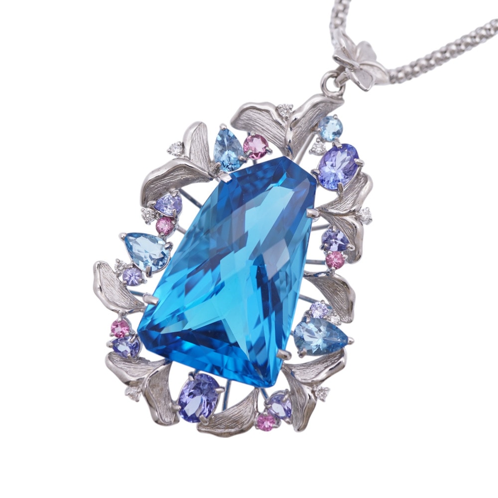 美品 ブルートパーズ59.53ct / ダイヤ0.20ct K18WG ネックレス ネックレス ブルートパーズ/K18ホワイトゴールド/ダイヤモンド ブルー 0056【中古】 レディース