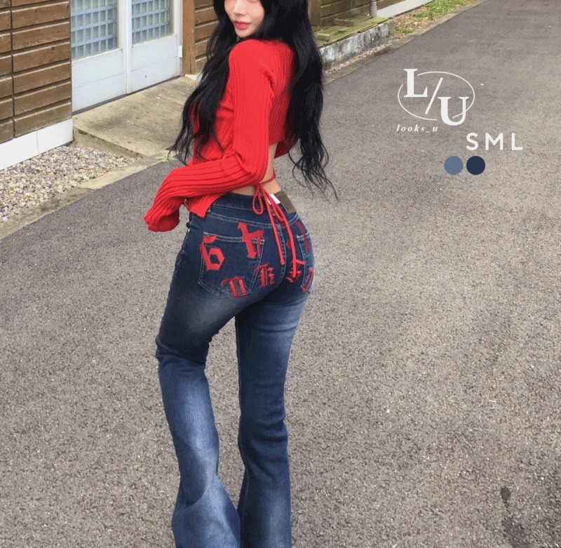 [OOTJ] 刺繍 ポイント 季節の変わり目 秋冬 ウォッシング ブーツカットデニム パンツ