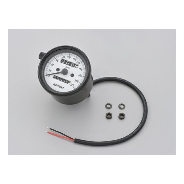 機械式スピードメーター φ60 ブラックボディ/ホワイトパネル 220km/h D15625