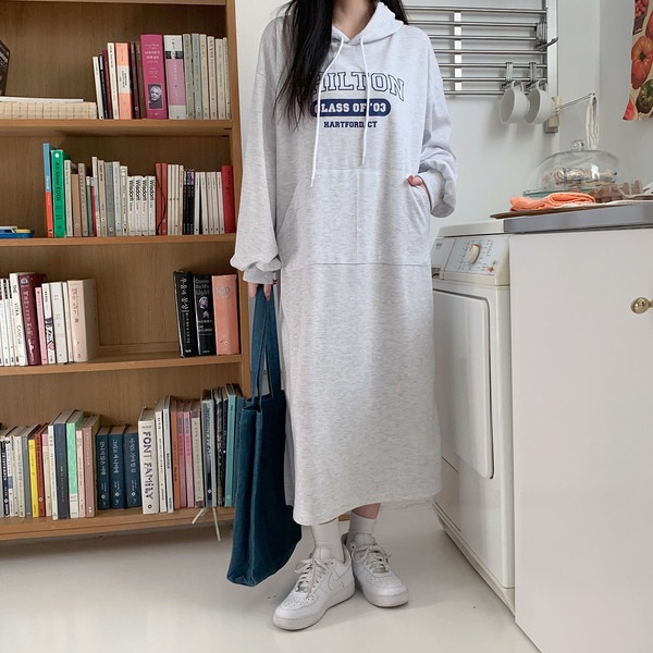 韓国 東大門 オーバーフィット フード ロング ワンピース