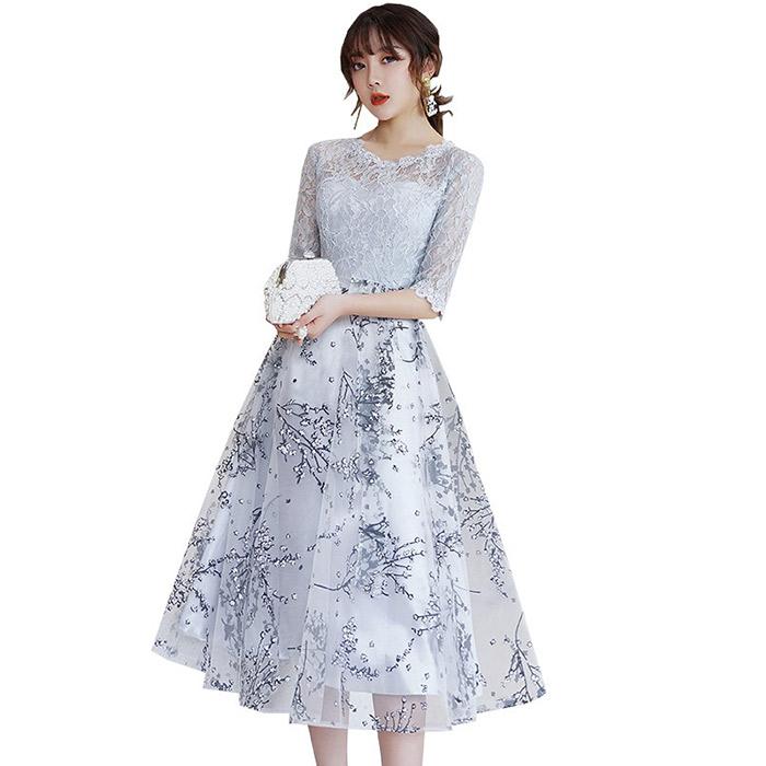 ワンピースパーティードレス ロング 通販 ミモレ丈 花柄 刺繍 ワンピース ドレス バックファスナー パーティードレス ウェディングドレス 演奏会 ウエディング ワンピース