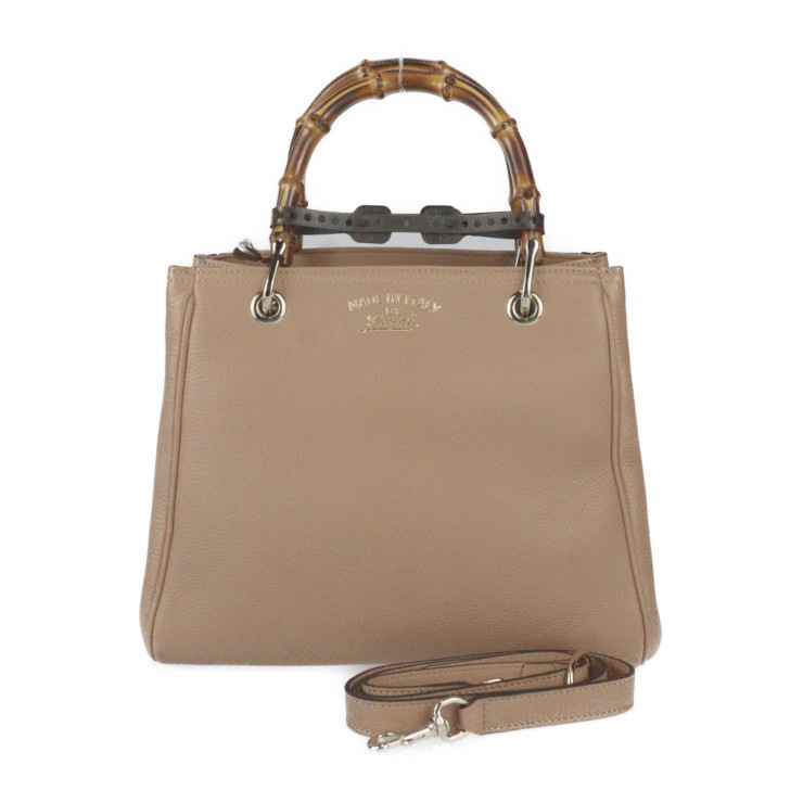 新品未使用展示品 GUCCI グッチ ハンドバッグ 336032 ショッパー スモール バンブー レザー ピンクベージュ系 ゴールド金具 2WAY ショルダーバッグ トートバッグ 本物保証 中古