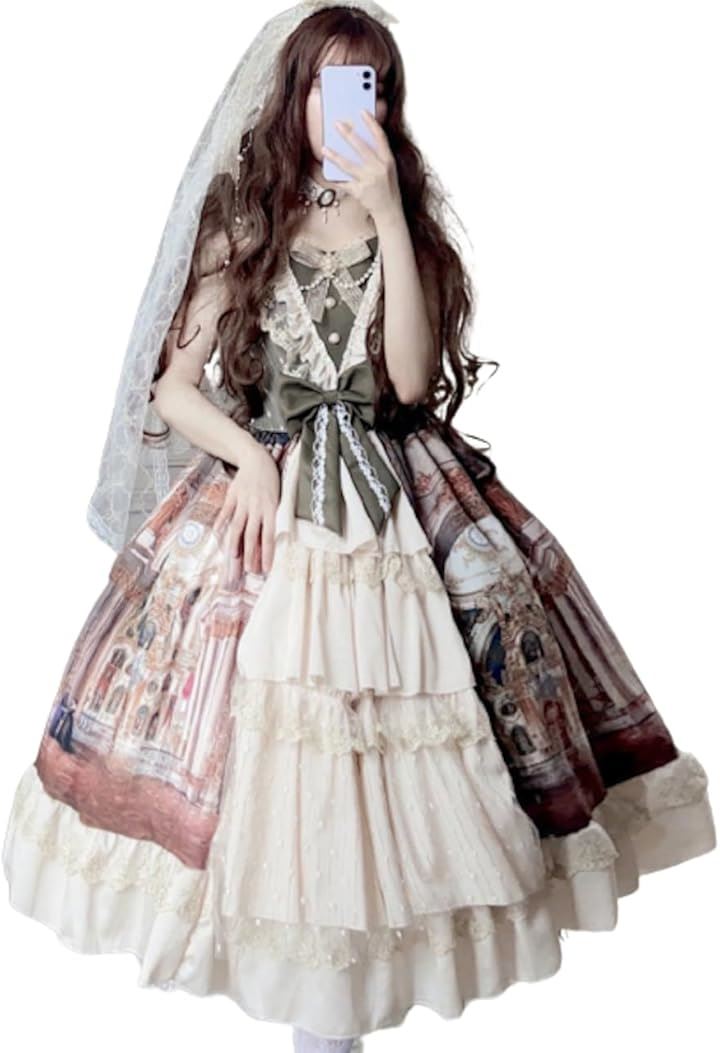 レディレイジー ロリータ JSK ドレス コスプレ ワンピース クラロリ ロリータ服 ひざ丈 フリーサイズ(ベージュ, Free Size)