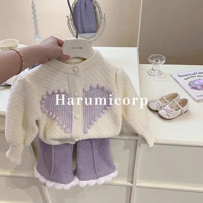 セットアップ キッズ 子供服 女の子 トップス 長袖 カーディガン ニットセーター ロングパンツ 長ズボン裹起毛 上下セット ジュニア おしゃれ 可愛い 春秋 冬 保温 韓国子供服 ベビー服 通学