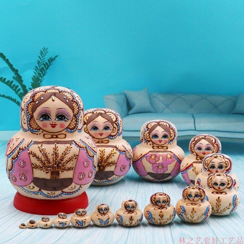 完成伝統木製人形15個組マトリョーシカ ロシア 人形 手作り お土産 動物 ぬいぐるみ ヨーロッパ ロシア土産 かわいい贈り物 手塗り おもちゃ ロシア民芸 家族 飾り