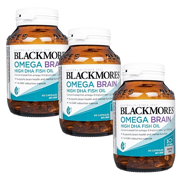 オメガブレインハイ DHAフィッシュオイル 1000mg 60錠 3本 ブラックモアズ Blackmores オメガ3脂肪酸 EPA 天然魚由来 海外発送 日時指定不可 ヤマト国際便発送
