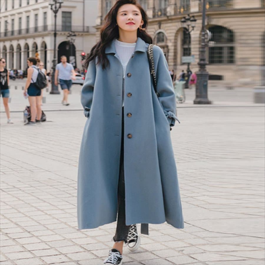 アウター ロングコート 羽織り 2色 トレンチコート ロング ロング丈 ミモレ丈 袖あり 長袖 Vネック フレア Aライン ポケット 薄手生地 かわいい 大人可愛い 綺麗 シンプル