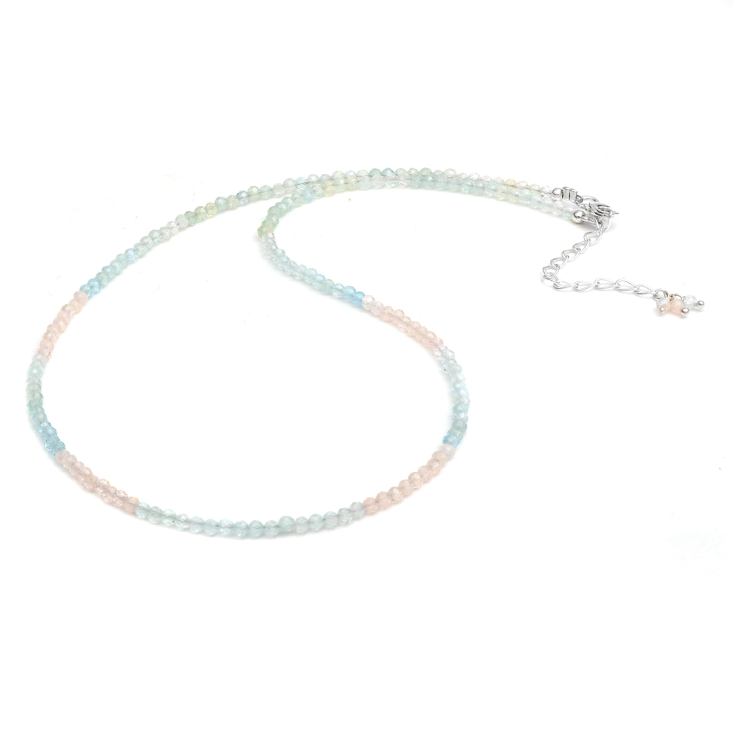 [GEMINSPIRE] レディース ナチュラルマルチアクアマリンチョーカービーズチョーカーネックレス3月の誕生石16+2インチ調節可能な925スターリングシルバーチェーン マルチ