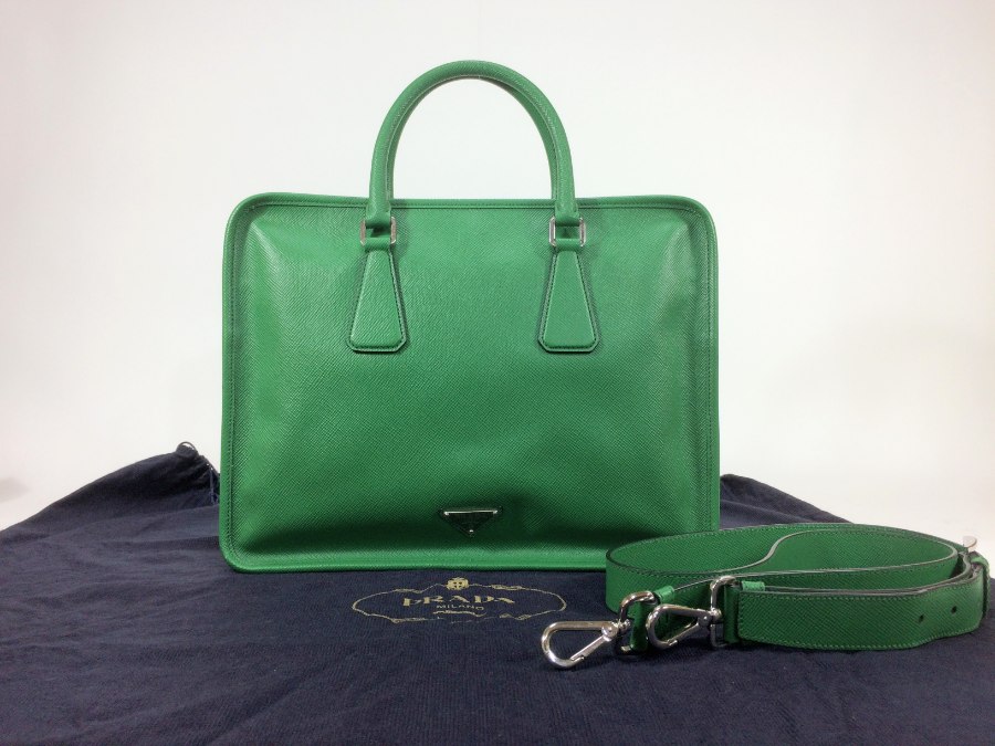 ビジネスバッグ 2way ショルダーバッグ サフィアーノ グリーン 【中古品】