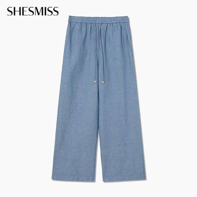 バンディングストラップ付きデニムワイドパンツ_SWWSLQ11060_BL
