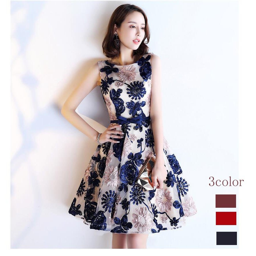 パーティードレス 10代 20代 30代40代 花柄ワンピースドレス カラードレス レディース 大人
